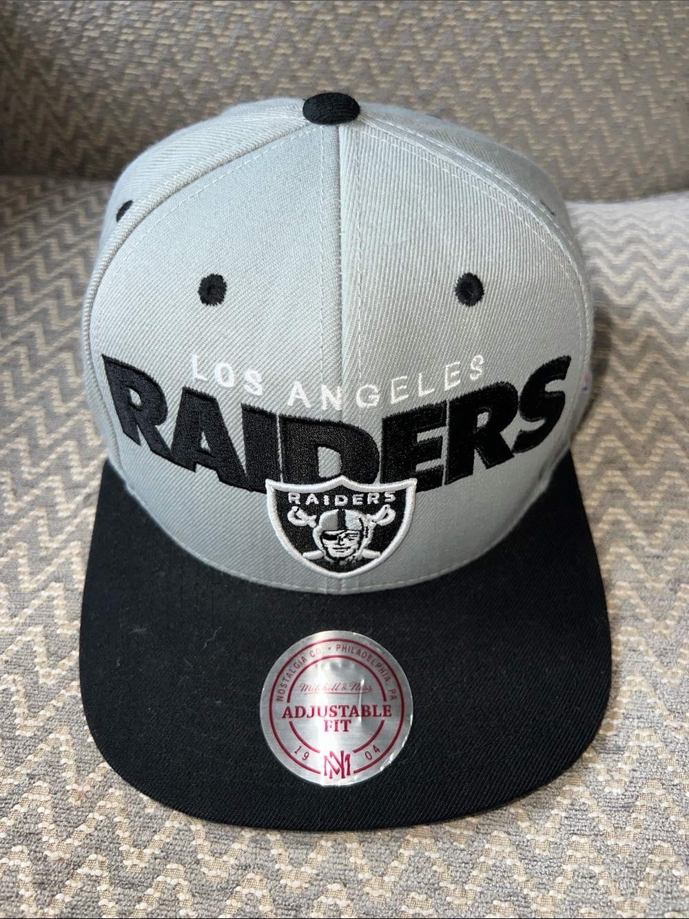 Mitchell & Ness Light Gray and Black Script Snapback Hat